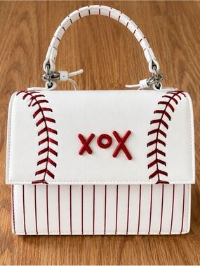 Betsey Johnson White & Red 'XOX' Baseball Top Handle Bag